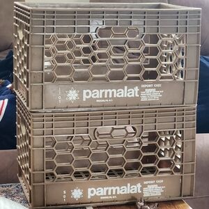 Parmalat Vintage Plastic Milk Crates - Brown (Set of 2)